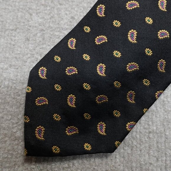 Polo Ralph Lauren Tie Black Macclesfield All Over Paisley Silk Vintage - Picture 1 of 5